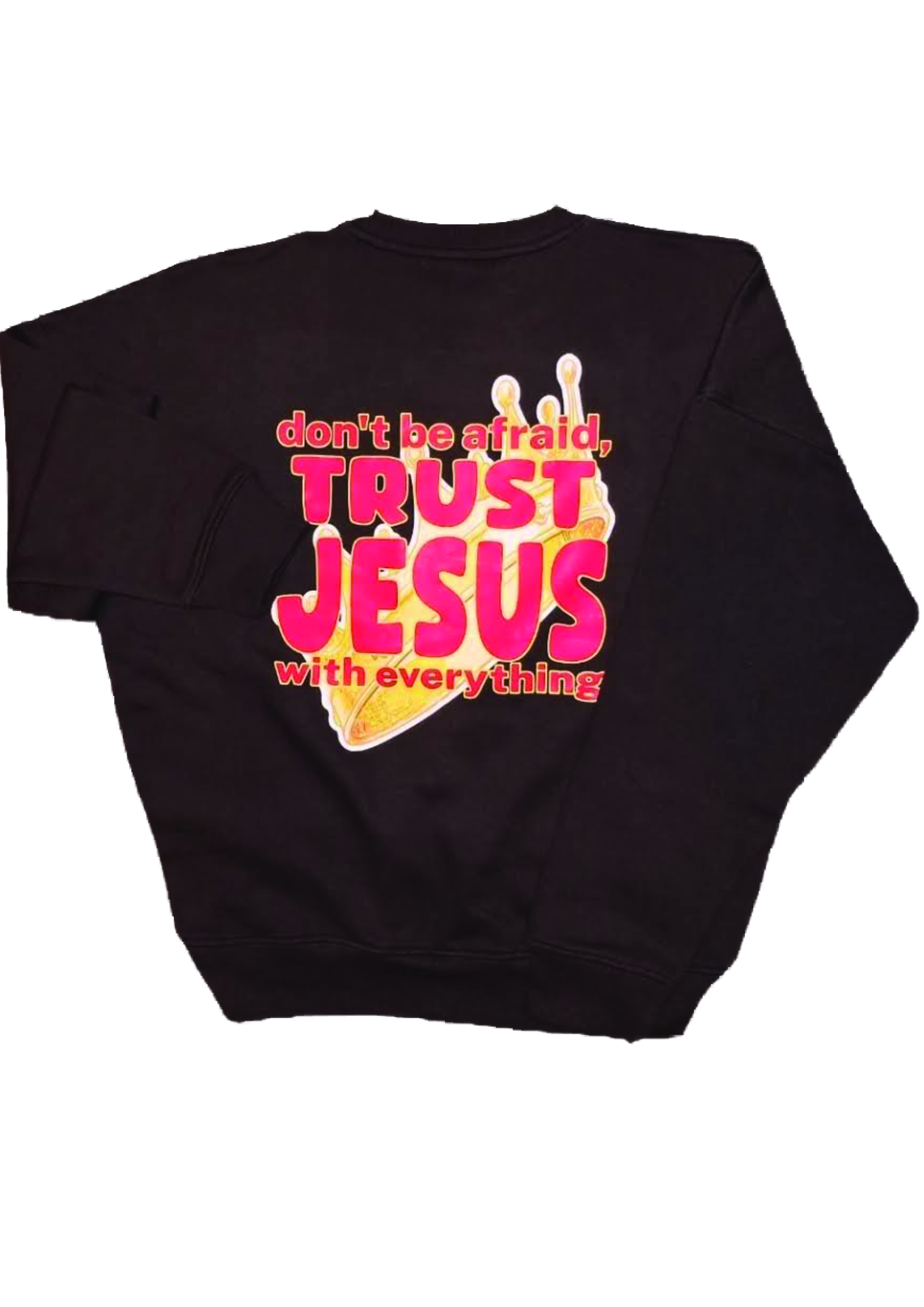 Projekt Trust Jesus – tył bluzy z głównym nadrukiem – realizacja Tymofii Pryimak
